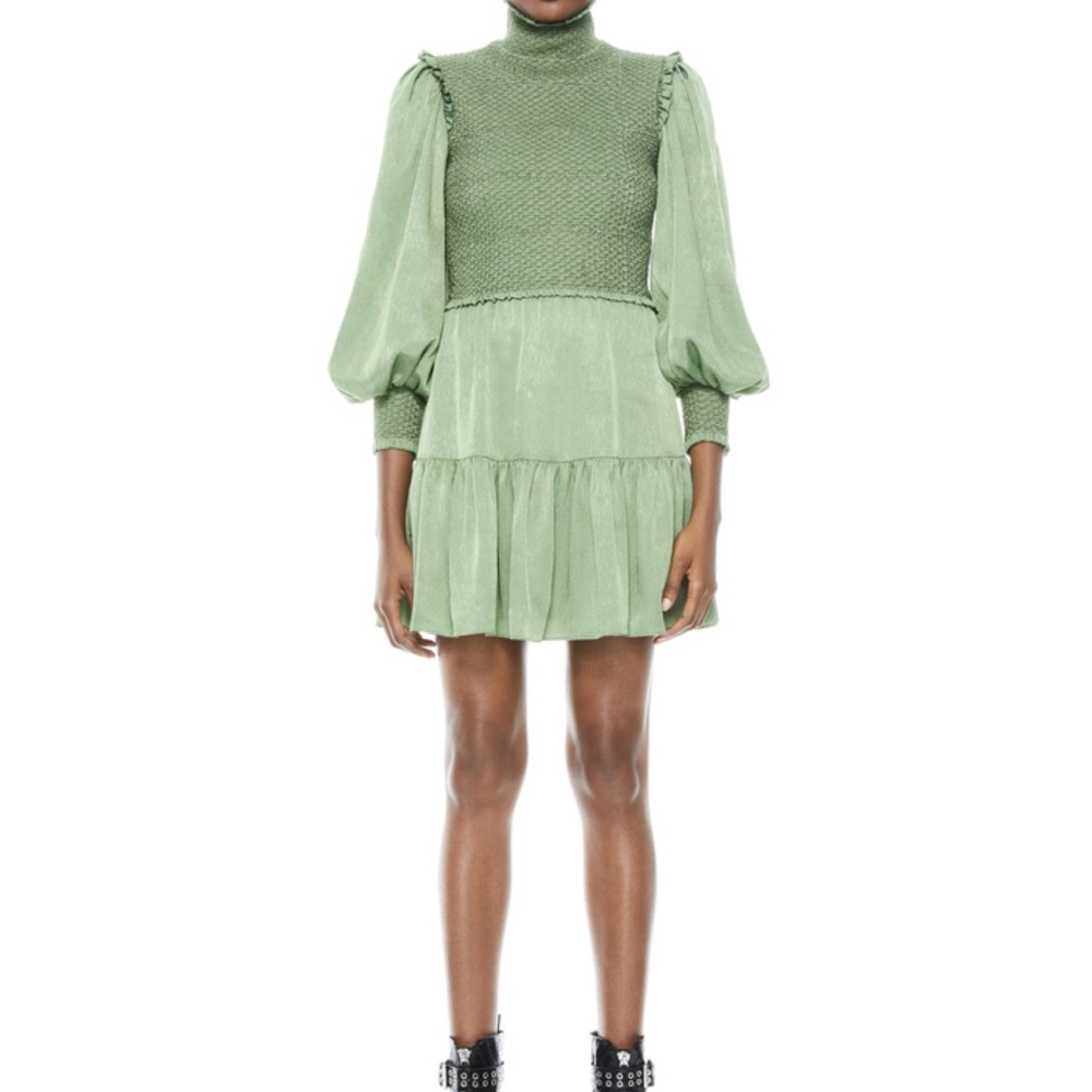 Green Puff Sleeve Mini Dress